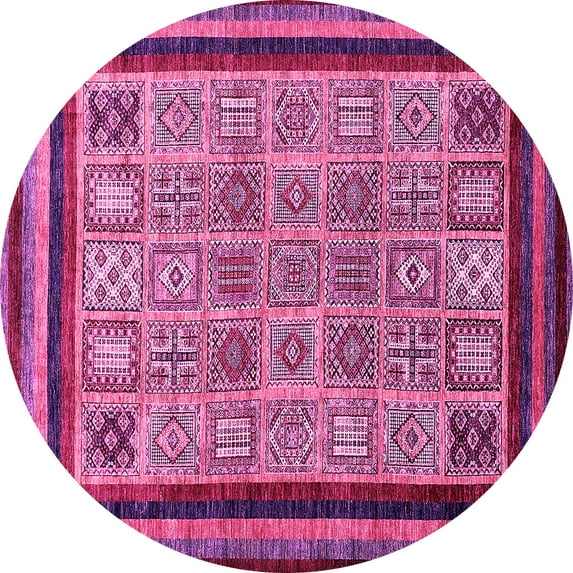 Ahgly Company Indoor Round Abstract Pink Modern Area Rugs, 6' Round