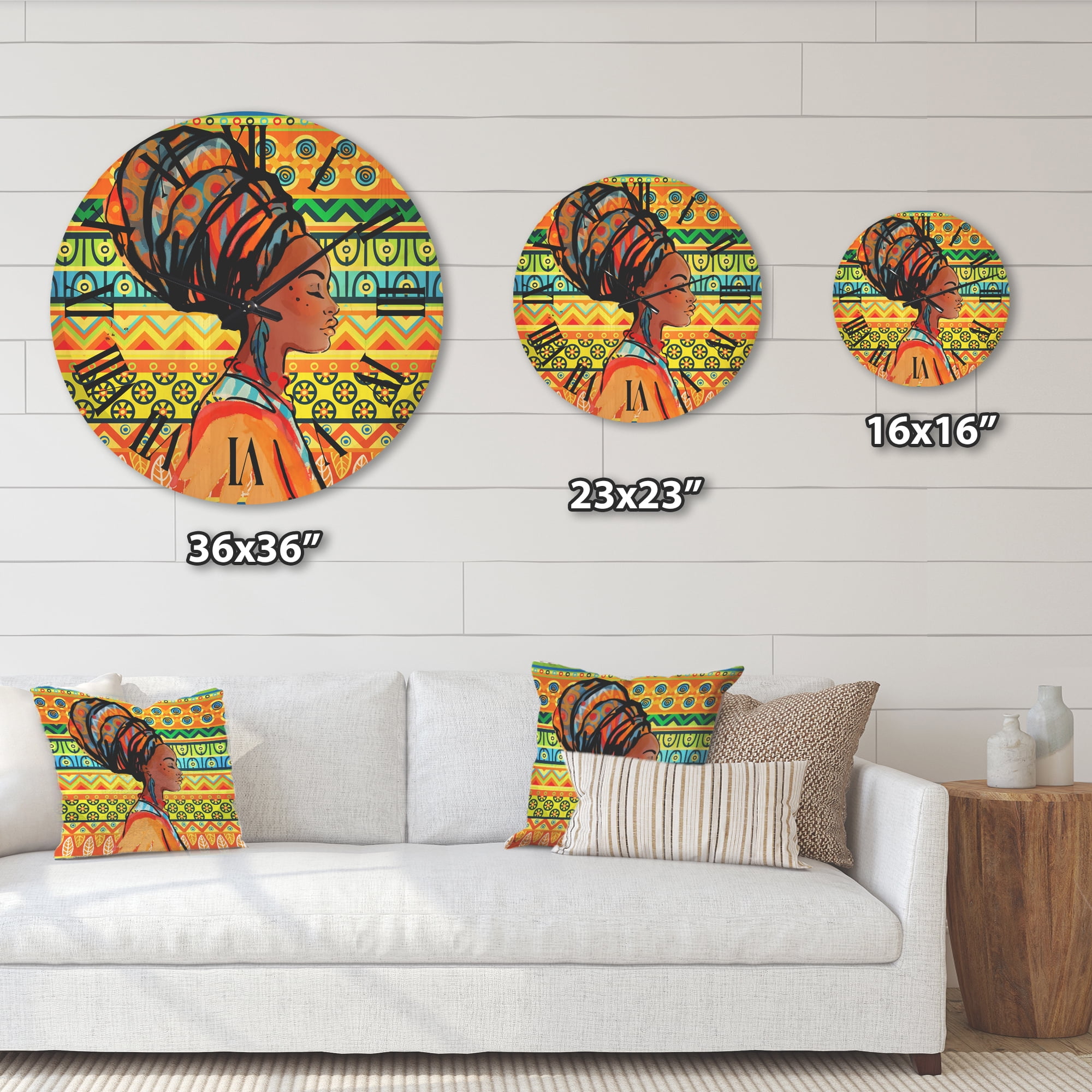 Designart 'African American Woman Portrait with Turban III' Modern Wood Wall Clock