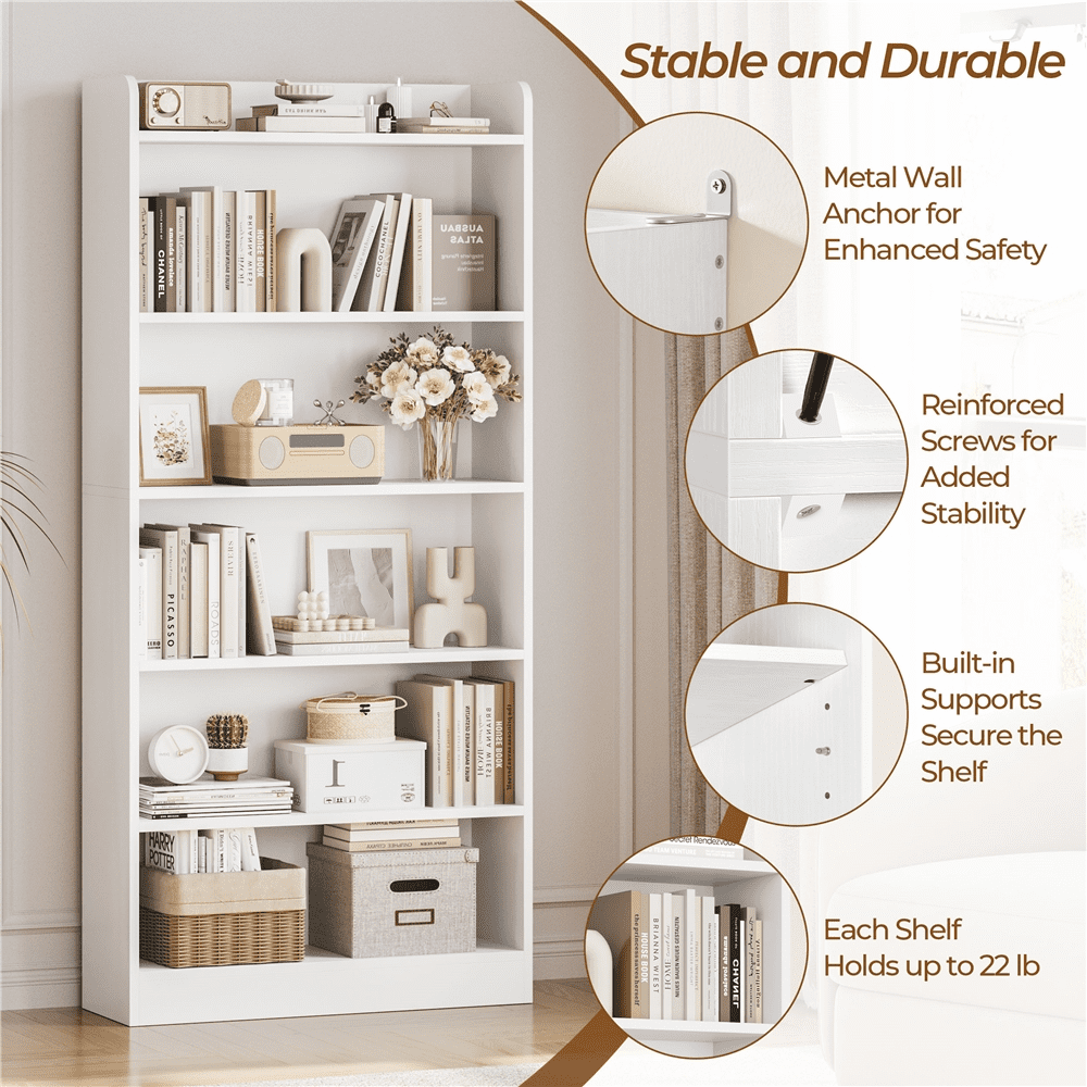 Renwick 6 Layer Modern Simple Bookshelf with Top Open Compartment, Set of 2, White