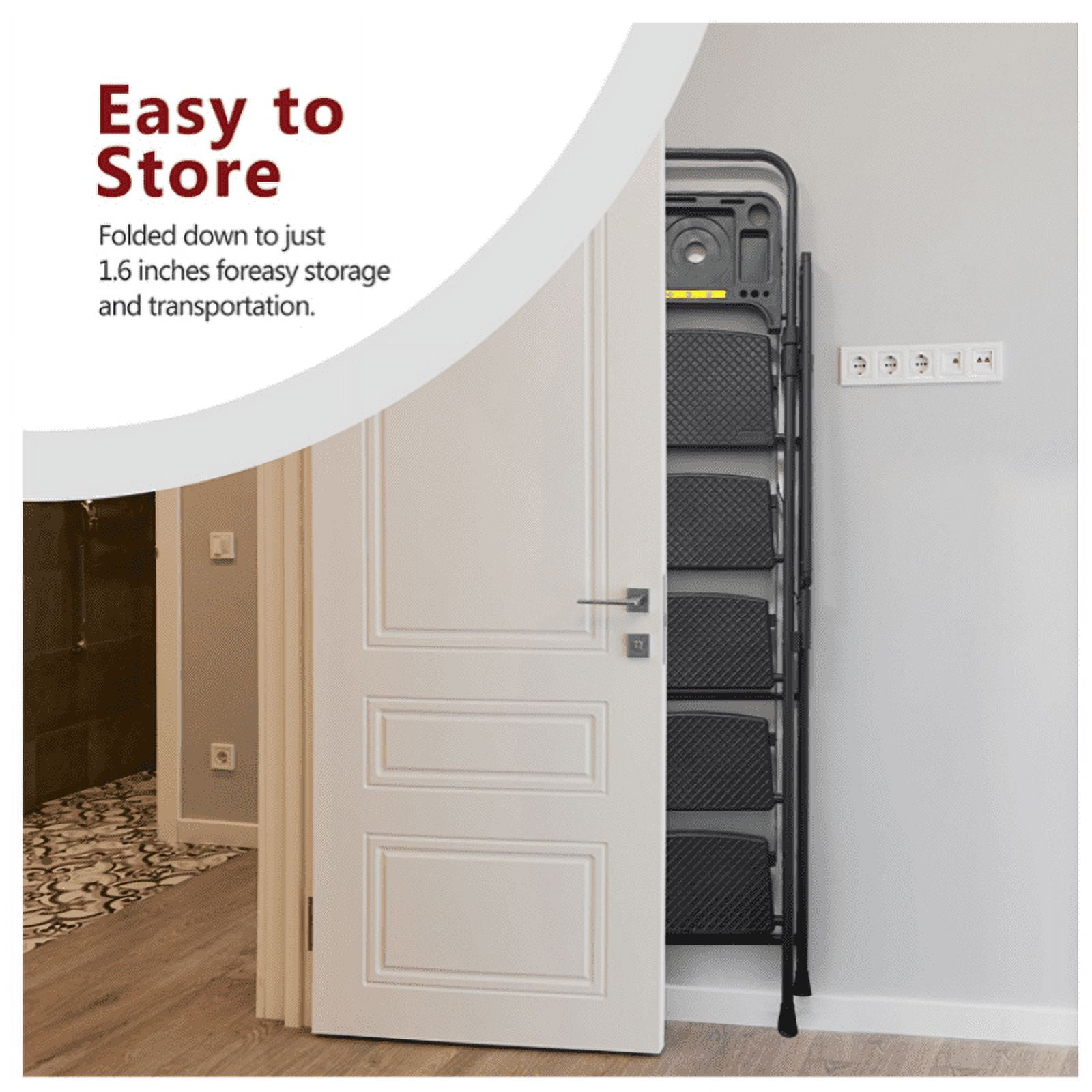 5-Step Foldable Steel Ladder, Step Stool with Detachable Tool Tray & Handrails, Wide Non-Slip Pedals, Lightweight Portable Folding Step Ladder for Home Kitchen Painting Cleaning