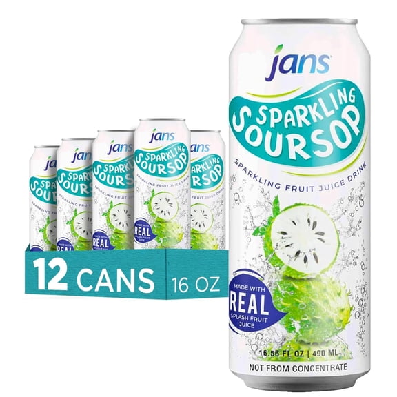JANS Sparkling Soursop Soda Drink 16.9 oz (Pack of 12) Guanabana Soda Drink | 100% Pure Soursop Graviola | NOT From Concentrate, Refreshing Taste of the Tropics
