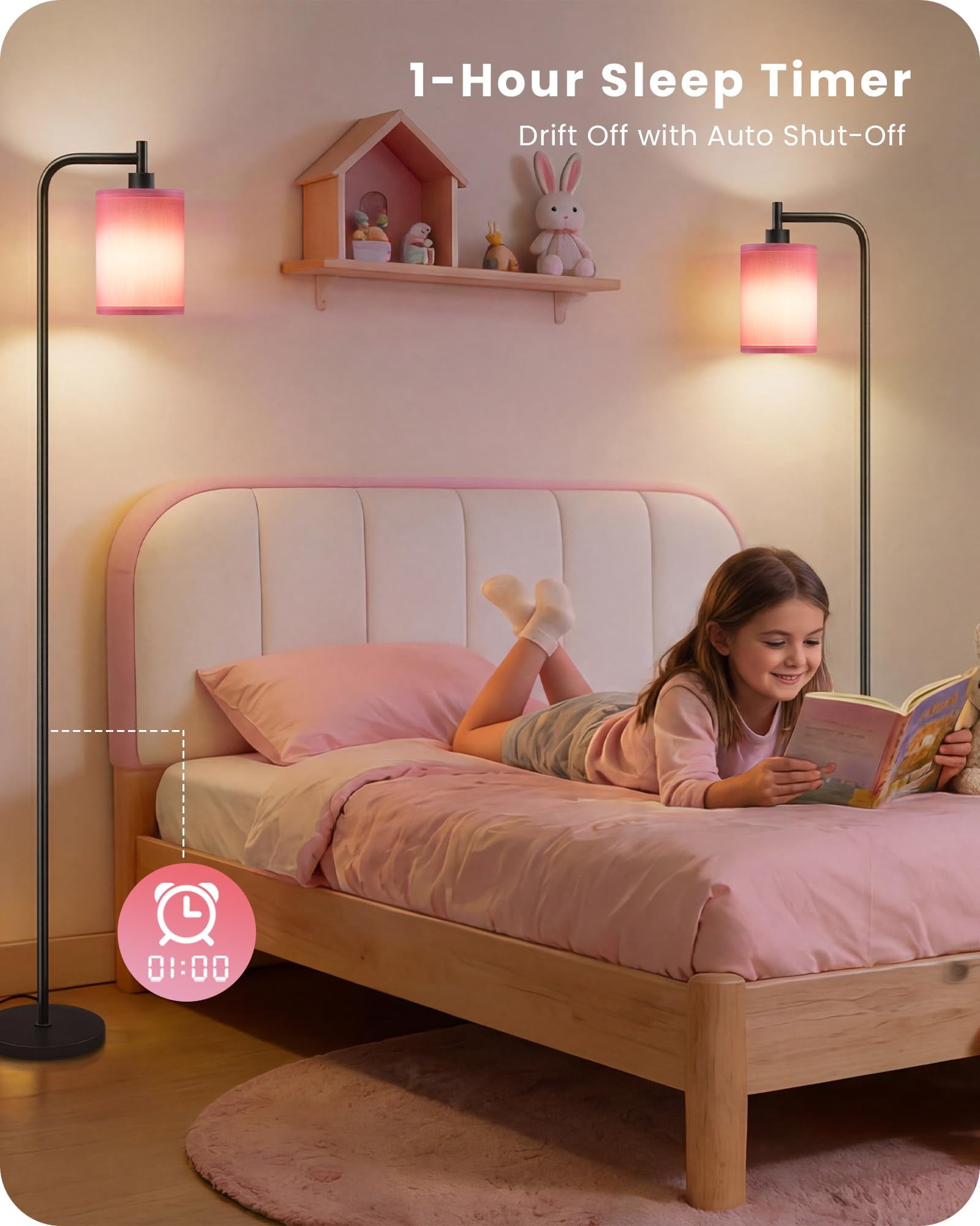 2pack Dimmable Floor Lamp For Living Room With Remote And Foot  Modern Standing Corner 10w Bulb 3 Color Temperatures Bedroom Office Etl Listed Pink P19ldp205