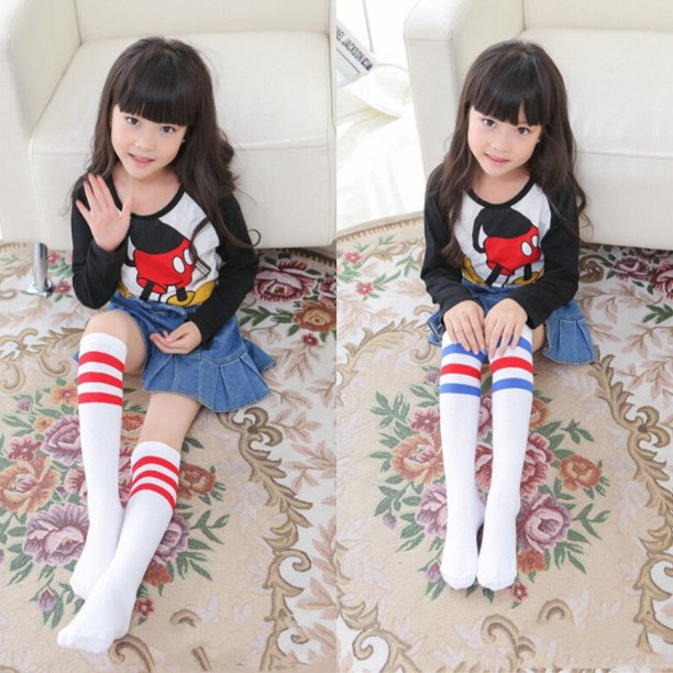 Kids Baby Boys Girls Knee High Socks Breathable Striped Tube Socks