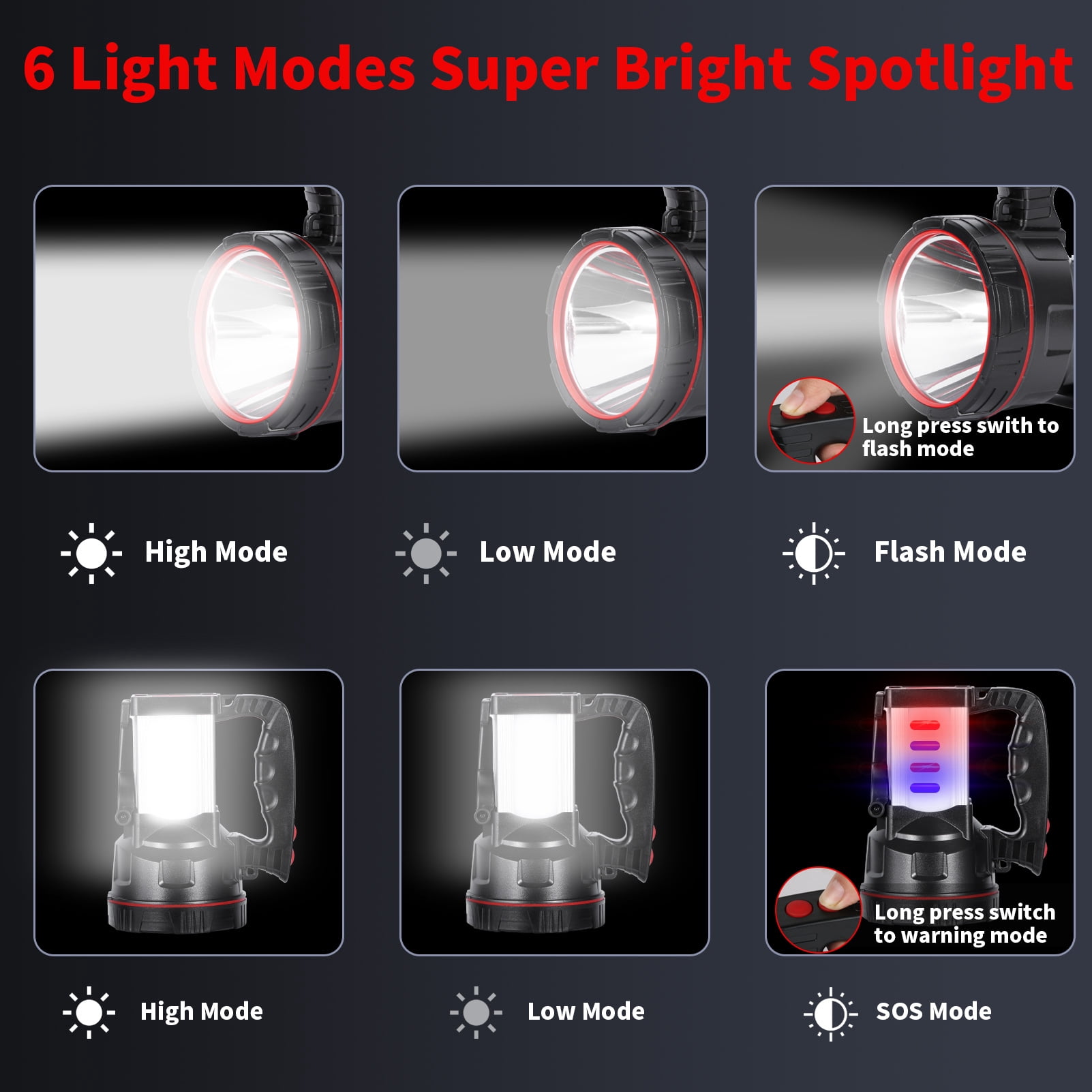Hunting Friends Super Bright LED Rechargeable Handheld Spotlight High Powered Tactical Waterproof Flashlight with Side Light and USB Power Bank