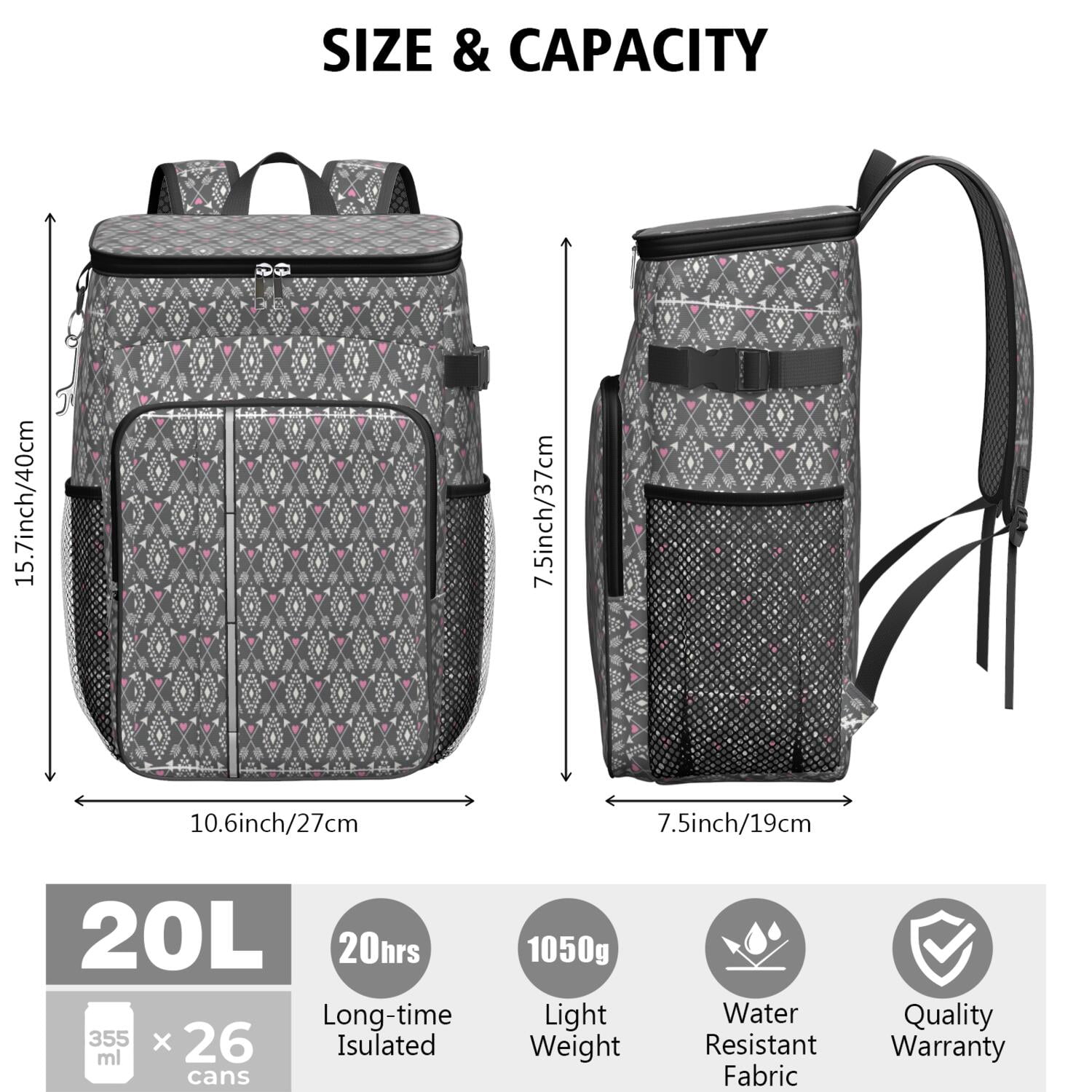 Travel Cooler Bag - Boho Bohemia Pioneer Flower Geometric Line Art Camping Beer Cooler Backpack with Bottle Opener- Waterproof Insulated Picnic Backpacks - Cooler Bag for Beach