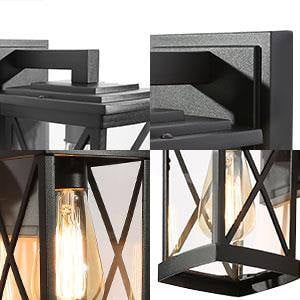 LNC Lans 11-in Sandy Black Clear Glass Square Cage Modern Outdoor Wall Light,10.2"H