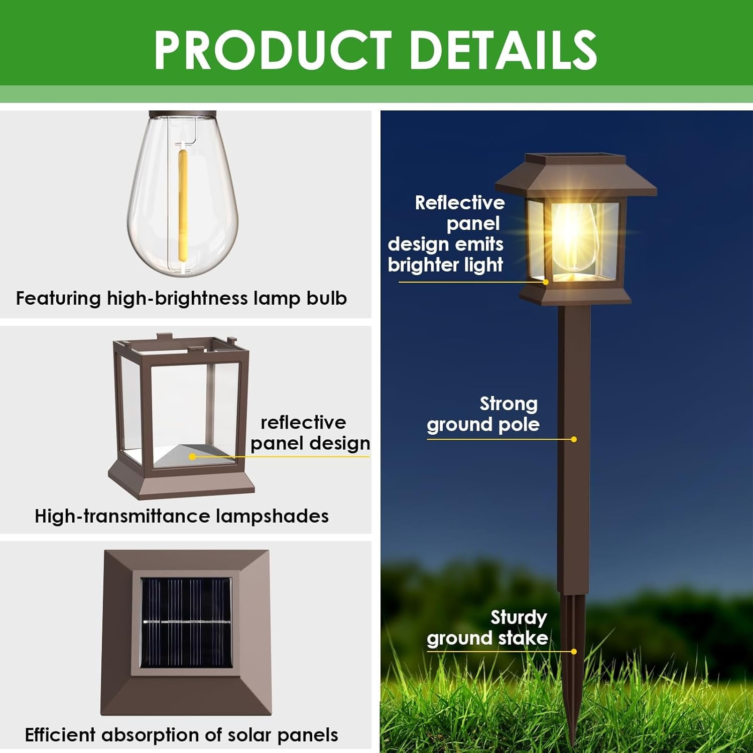 HOODINK 12 Pack Solar Lights Outdoor Waterproof, Upgraded LED Solar Pathway Lights, Garden Lights for Driveway, Landscape, Walkway, Yard, Lawn, Brown
