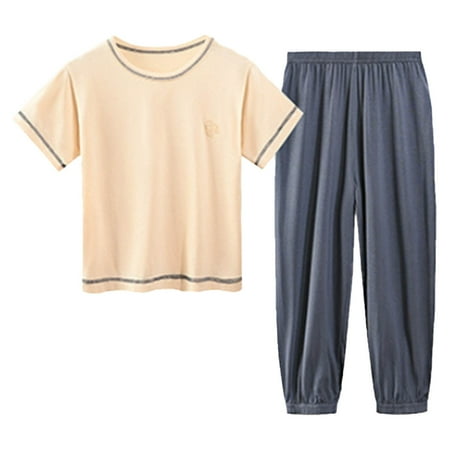 MHZLDYZ Girls Shorts Summer New Multi Color Children s Home Furnishing Solid Short Sleeve Round Neck Top+Pants Two Piece Set Girls Summer Shirts Girls Summer Outfits (Yellow 160)