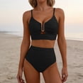 thumbnail image 2 of QURATI Swimwear Women'S Bikini V Neck Cutout Swimsuit High Waist Textured Pleated Swimsuit Black L, 2 of 7