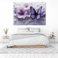 thumbnail image 3 of Mudket Purple Flower & Butterfly with Pearl and Diamond Canvas Wall Art, Floral Wall Decor, Framed Ready to Hang Artwork for Living Room Bedroom Luxury Decor - 12"L x 8"W, 3 of 10