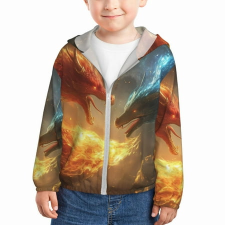

Lukts Red And Blue Fire Dragon B Print Children s Long-Sleeved Sun Protection Clothing Hooded Sweatshirts for Boys and Girls Outdoor Sports-5 Years
