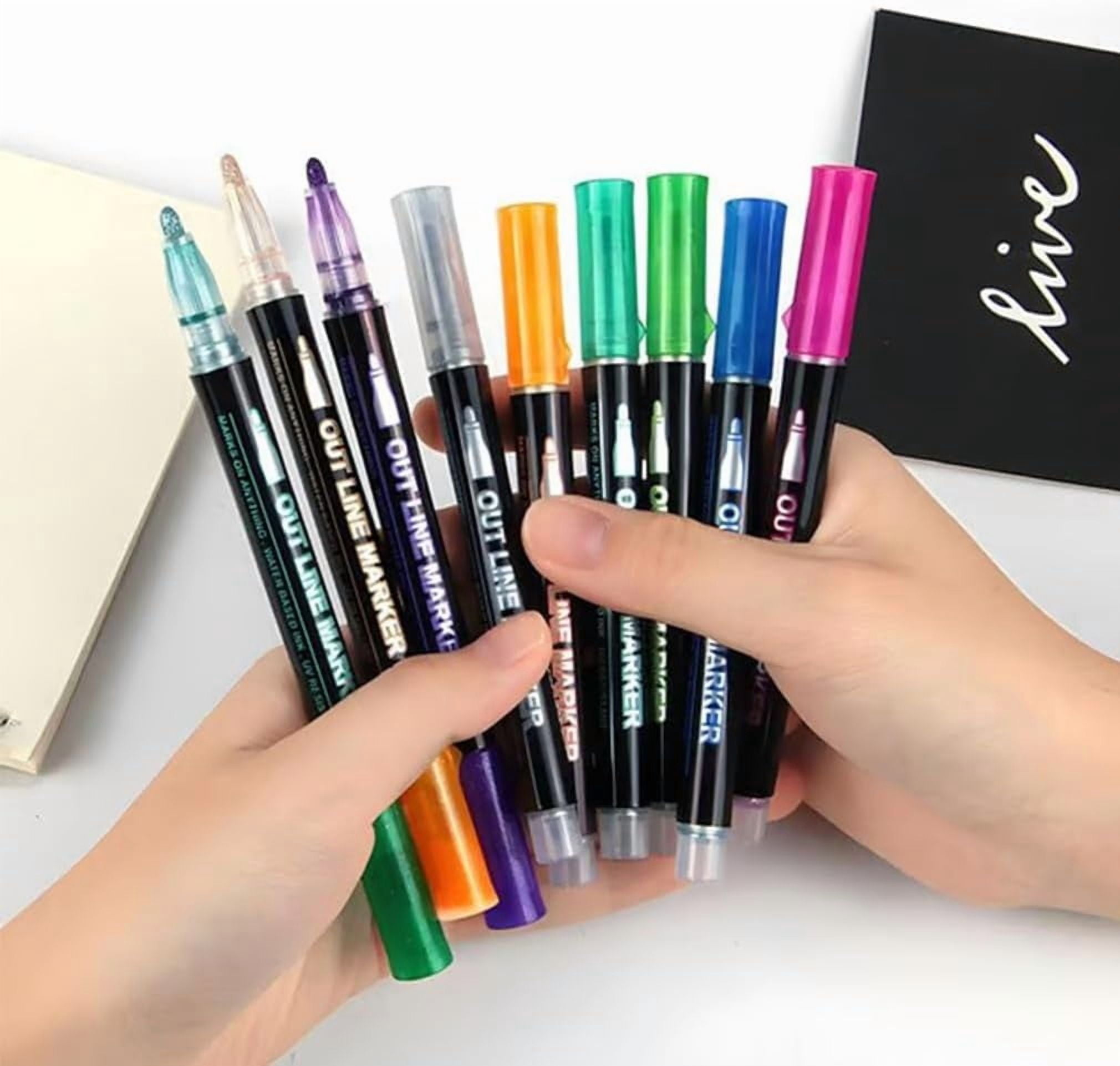 8/12/24/36/48 Colors Double Line Outline Art Pen Marker Pen Metallic Glitter Markers for Adults, Shimmer Dual-Line for Scrapbook Greeting Cards DIY Crafts Christmas Gifts