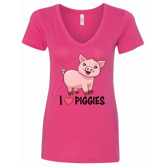 Inktastic I Love Piggies Cute Pig Women's V-Neck T-Shirt