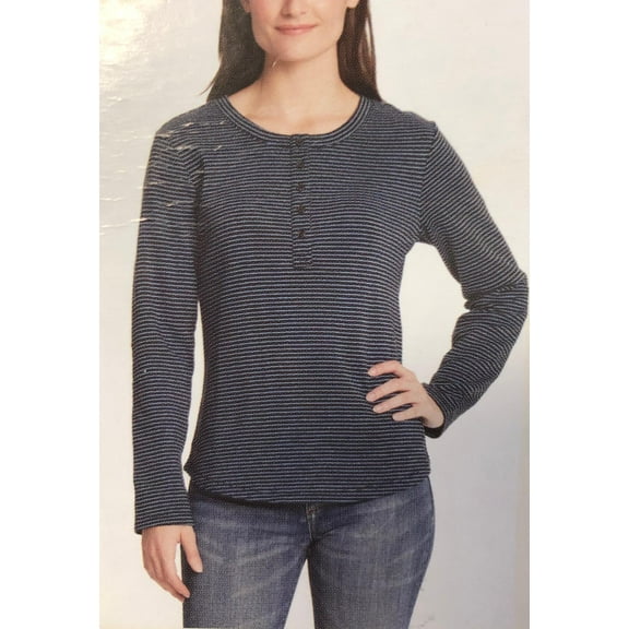 Vintage America Women's Blouse, Black/Quiet Harbor Stripe, Medium - NEW