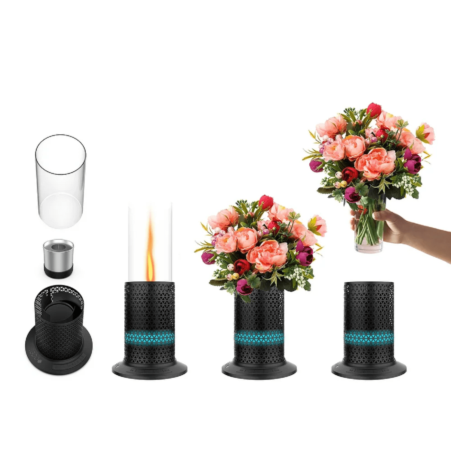 Fugoo F2INK01 Inferno Indoor/Outdoor Bluetooth Speaker and Real Flame Lantern, Black