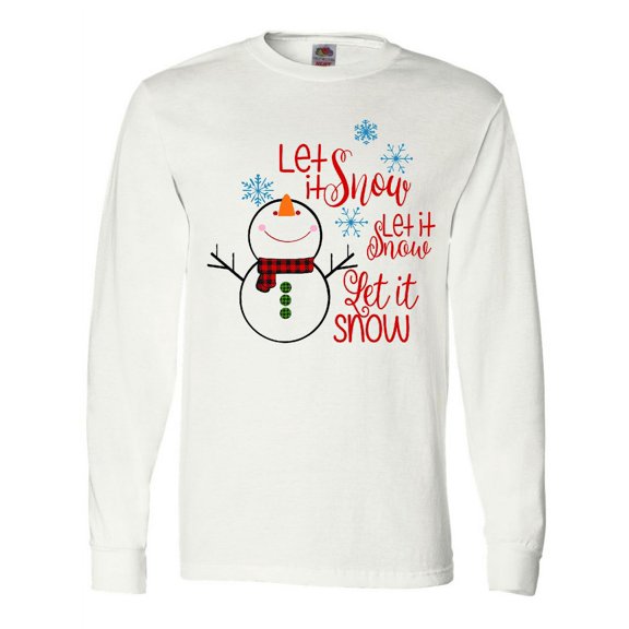 Inktastic Christmas Let It Snow Cute Snow Man with Snowflakes Long Sleeve T-Shirt