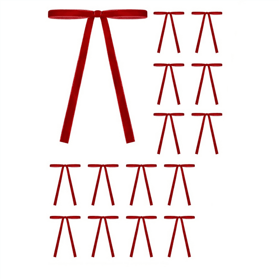 12pcs Velvet Christmas Tree Bows Red Ribbon DIY Handmade ChristmasGift BowTie Accessories