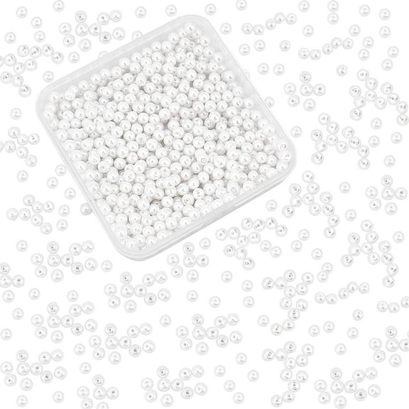 1 Box 4mm Glass Pearl Beads 1000pcs White Tiny Satin Luster Pearl Beads Round Loose Spacer Beads for Earring Bracelet Necklace Waist Chain Making White for diy White