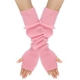 thumbnail image 2 of Winter Fingerless Long Gloves for Women FleeceBlended Knitted Arm Warmers Super Soft Black Arm Sleeves Pink Free, 2 of 3