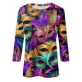 thumbnail image 5 of Mardi Gras Shirts Womens Carnival Crew Neck Purple Blouse 3/4 Sleeve Mask Print Green Graphic Tee Gold 2XL, 5 of 7
