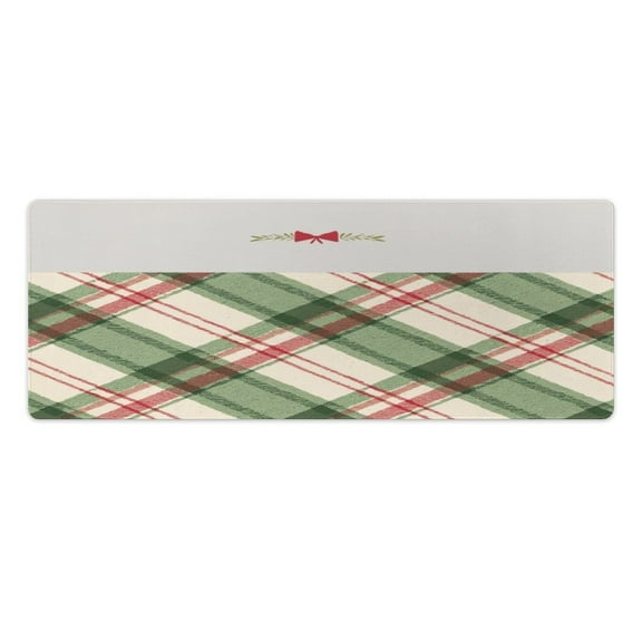 Green And Red Plaid Pattern 2 PCS Anti Fatigue Rugs Pvc Non Skid Waterproof Floor Mat Cushioned Comfort Standing Kitchen Mats for Floor