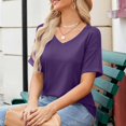 thumbnail image 5 of RYRJJ Womens Summer Tops Short Sleeve Casual Shirts Loose Tee Trendy 2025 Basics V Neck Plain Tshirt(Purple,S), 5 of 9