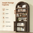 thumbnail image 4 of 81" Tall Arched Bookshelf, Kitchen Pantry Storage Cabinet, 6-Tier Bookcase with 2 Doors for Living Room, Kitchen, Home Office, Walnut, 4 of 8