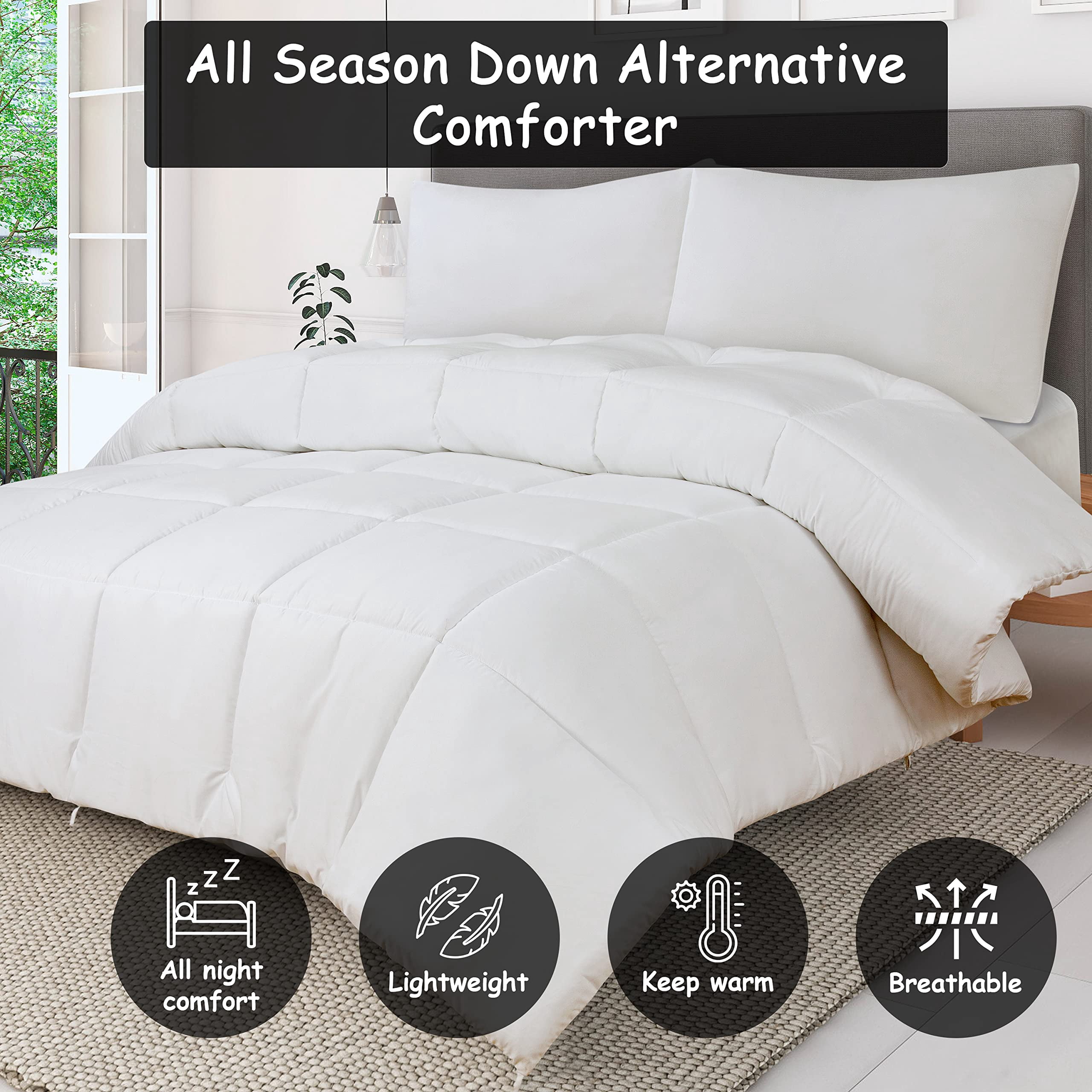 ROYALE King Comforter - All Season Down Alternative Bedding Comforter - Lightweight Quilted Comforter with Corner Tabs - Ultra Soft Luxury Hotel Comforter - Box Stitched Duvet Insert (King, White)
