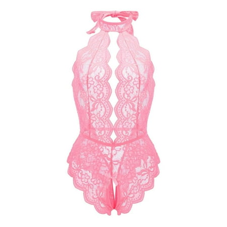 Mortilo Womens Lingerie Lace Teddy Mini Bodysuit bodysuit Pink XL