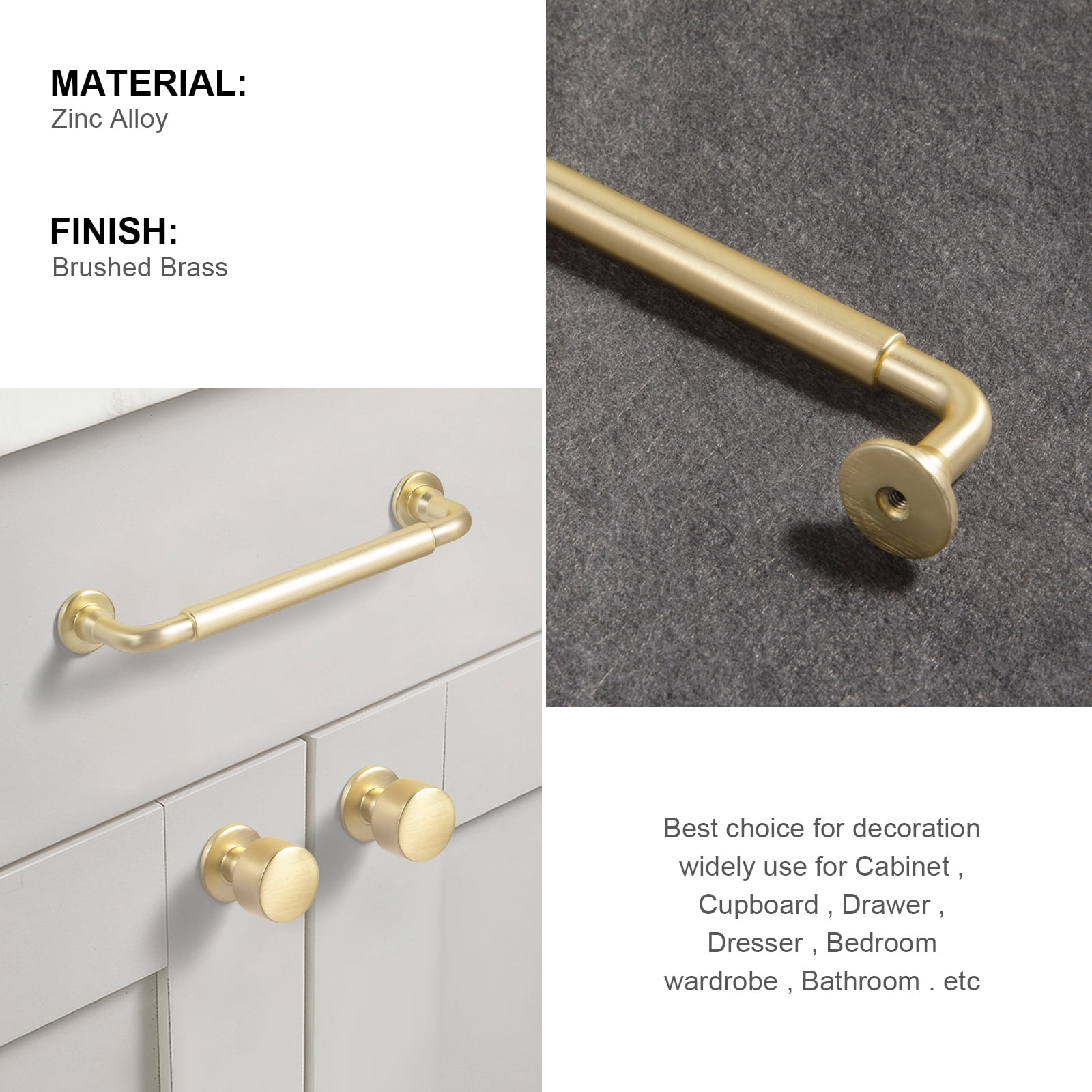 Goo-Ki 5 Inch(128mm) Zinc Alloy Kitchen Cabinet Pulls, Light Brushed Brass Cabinet Handles, Drawer Pulls for Dresser,Wardrobe & Cupboard, 6 Pack