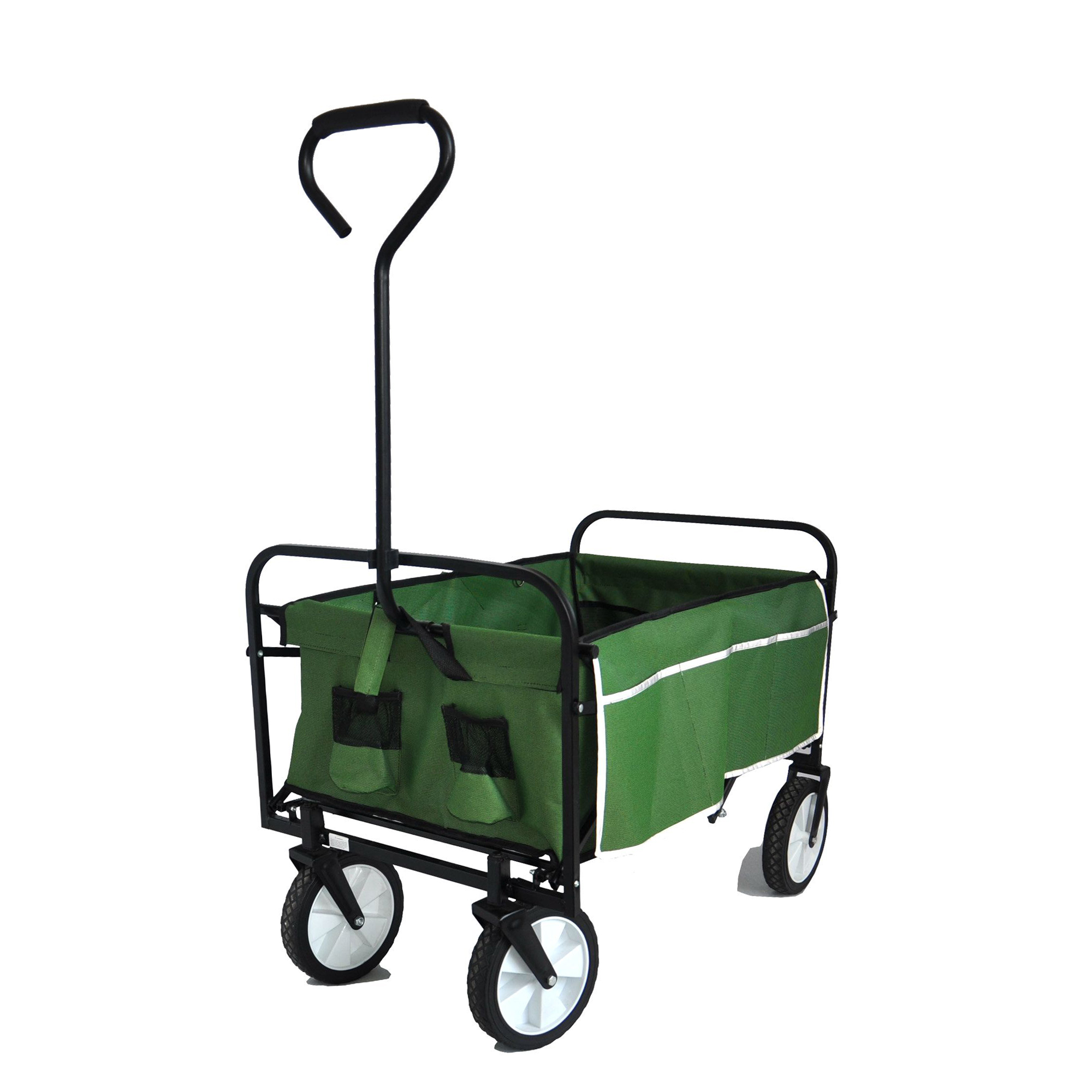 Beach Wagons with Big Wheels for Sand, Sturdy Steel Frame Collapsible Wagon, Foldable Wagon, Grocery Wagon with 3 Side Storage Bags, 2 Mesh Cup Holders, Elastic Rope, Adjustable Handle, Green, Q3808 - image 2 of 12