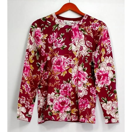 Isaac Mizrahi Live! Sweater Sz XS China Floral Printed Wine Red (Best Chinese Red Wine)