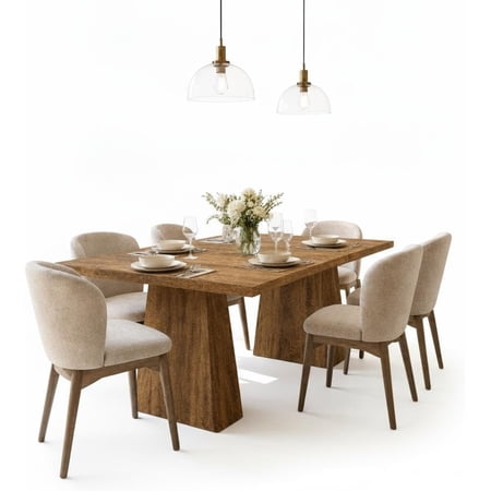 Modern Farmhouse 71 Inch Rectangular Wooden Dining Table for 6-8 Spacious Mark-Resistant Desktop Sturdy Heavy-Duty Legs Multi-Purpose for Dining Room Kitchen Office Vintage