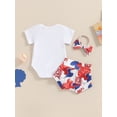 thumbnail image 3 of Suealasg Baby Girl Baseball Outfit Letter Print Round Neck Short Sleeve Tops + Elastic Waist Shorts +Headband 3Pcs Infant Summer Casual Clothes Set, 3 of 7