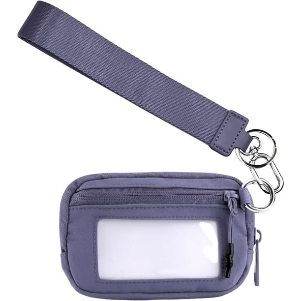 Cartera Iris para mujer, llavero de 5,9 x 3,5 pulgadas con correa para la muñeca, monedero con cremallera y ventana para identificación (morado)