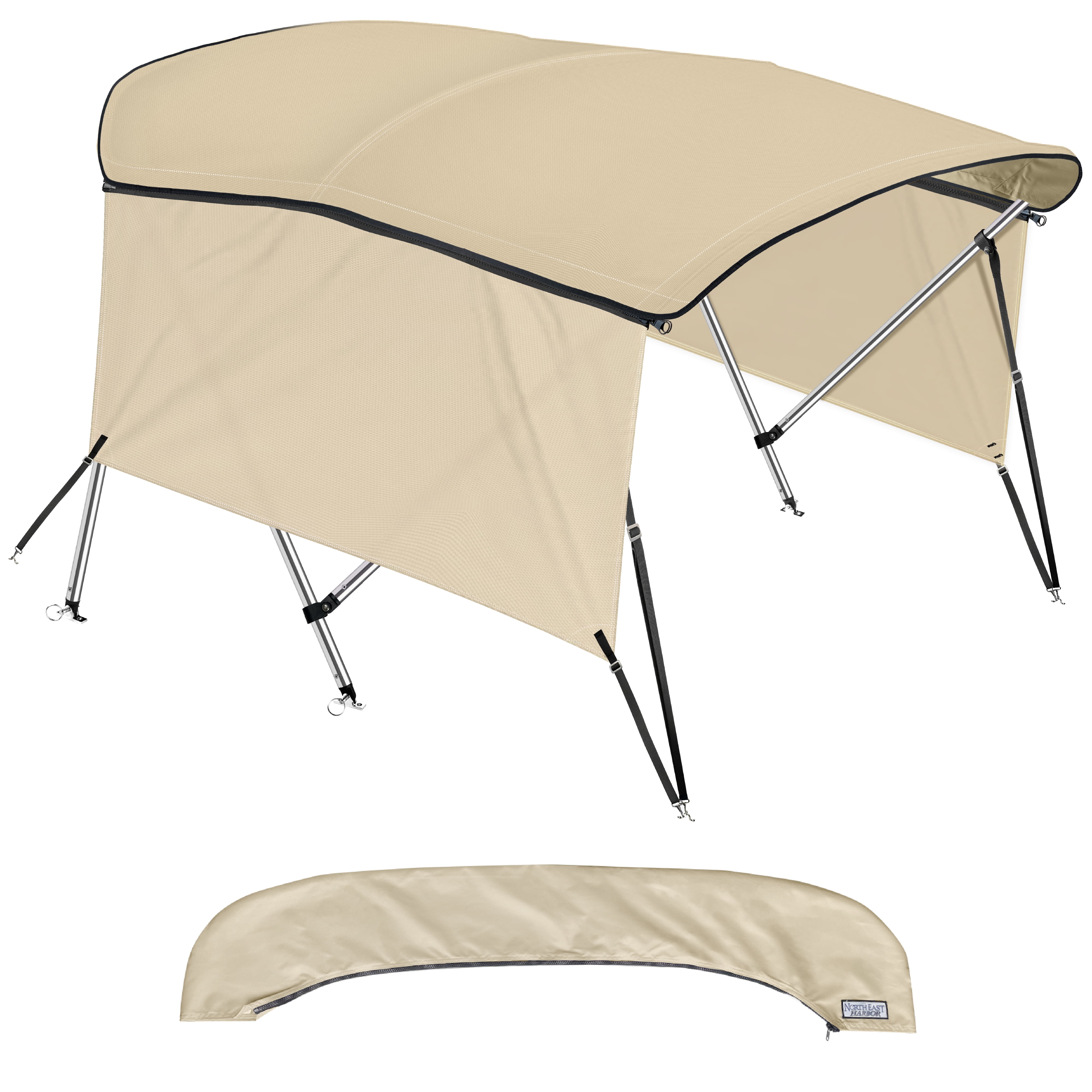KNOX Universal 3Bow Bimini Tops for Boats Cover Side Walls, Support Poles, FadeProof 900D
