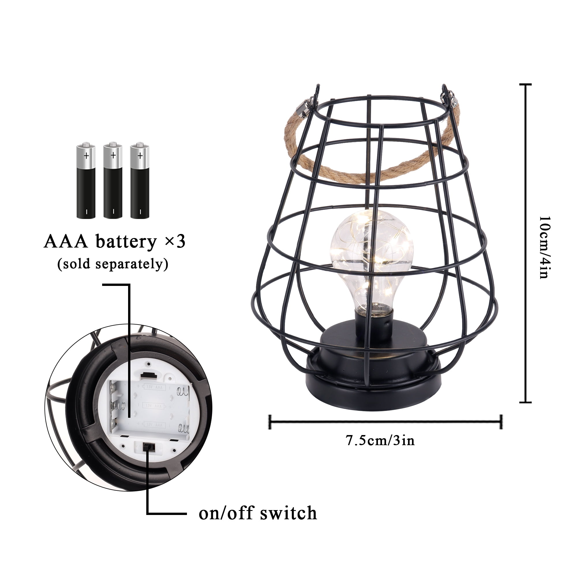 JHY Design Metal Cage LED Lantern Battery Powered,7.3 Tall Cordless Accent Light with 20pcs Fairy Lights.Great for Weddings, Parties, Patio, Events