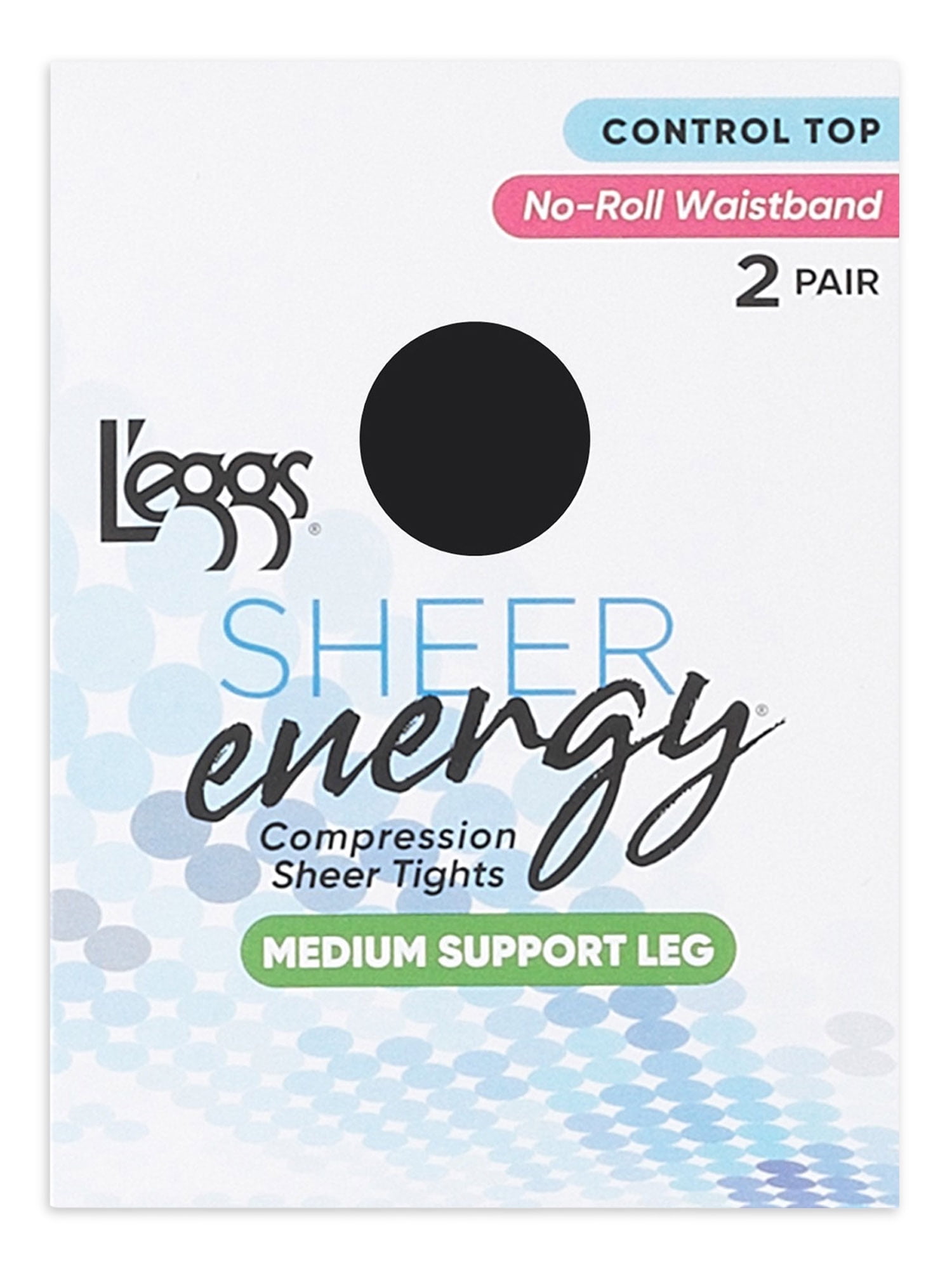 L'eggs Women's Sheer Energy Medium Leg Support Sheer Tights Control Top No-Roll Waistband, 2 Pair, Sizes up to Q+