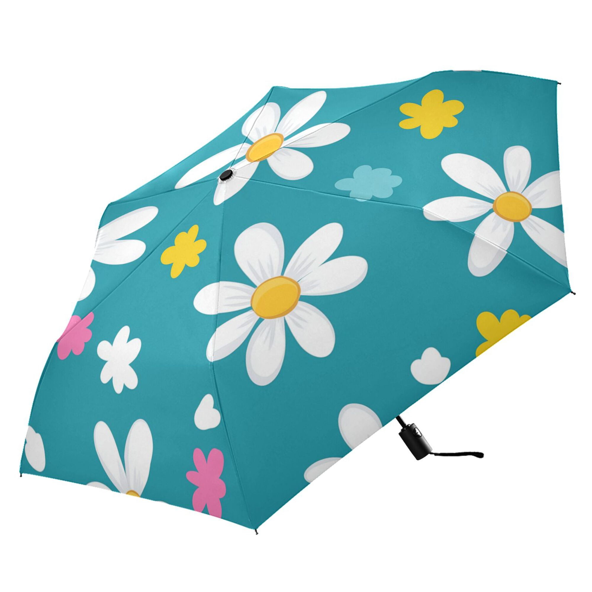 FORMRS Travel Umbrella Folding Auto Open Close Windproof Rain UV Protection, Small Daisy