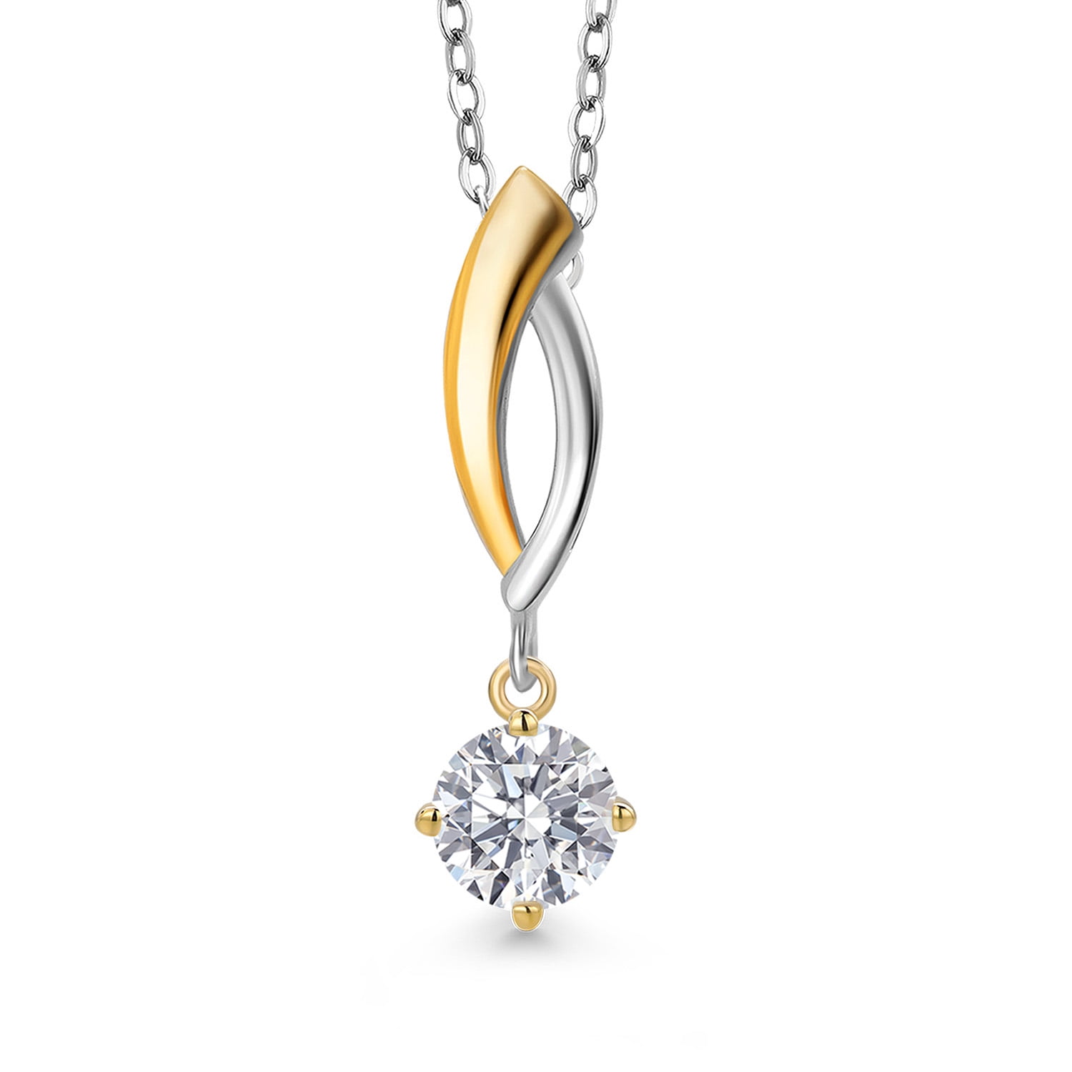 Gem Stone King 925 Silver and 10K Yellow Gold Lab Grown Diamond Pendant Necklace for Women | 0.40 Cttw | Gemstone April Birthstone | Round 4.5MM | With 18 inch Silver Chain