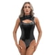 thumbnail image 3 of Body de mujer con escote alto y parte delantera metalizada, ropa de club, atuendo rave, leotardo con cremallera invisible en la espalda, traje de baño para fiesta en la piscina, 3 of 5