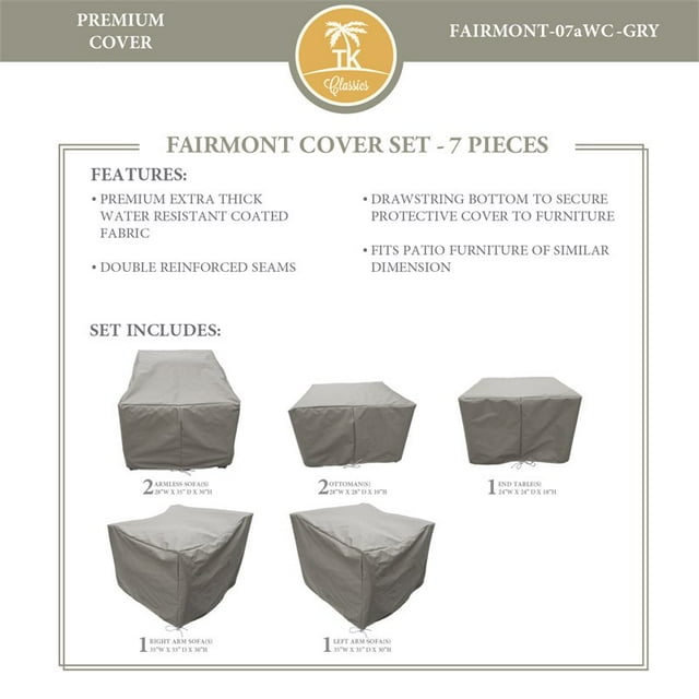 TK Classics Fairmont 7 Piece All Weather Fabric Protective Cover Set in Gray