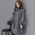thumbnail image 5 of Lady Winter Cape Coat Dolman Sleeves Thick Shawl Loose Stand Collar Solid Color Faux Fur Decor Warm Daily Wear Work Outdoor Poncho, 5 of 7