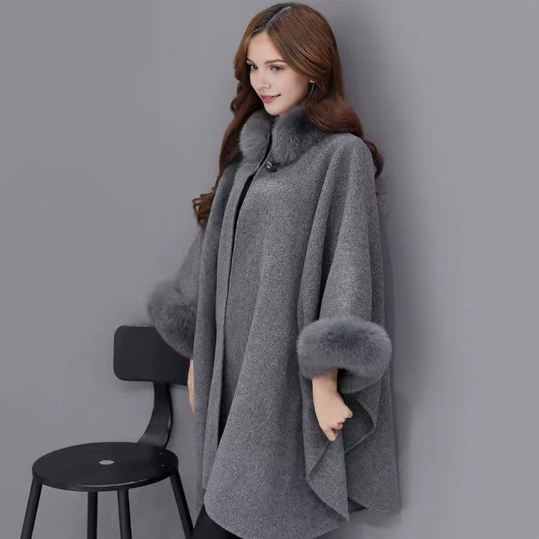 Lady Winter Cape Coat Dolman Sleeves Thick Shawl Loose Stand
