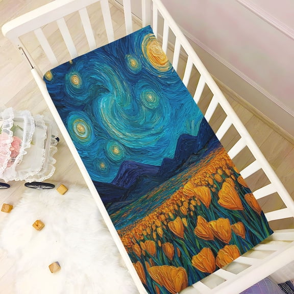 Wobogo Starry Tulip Night Art Baby Crib Sheets Super Soft Microfiber Playard Sheet Fitted Design for Maximum Comfort and Safety 39×27×5in