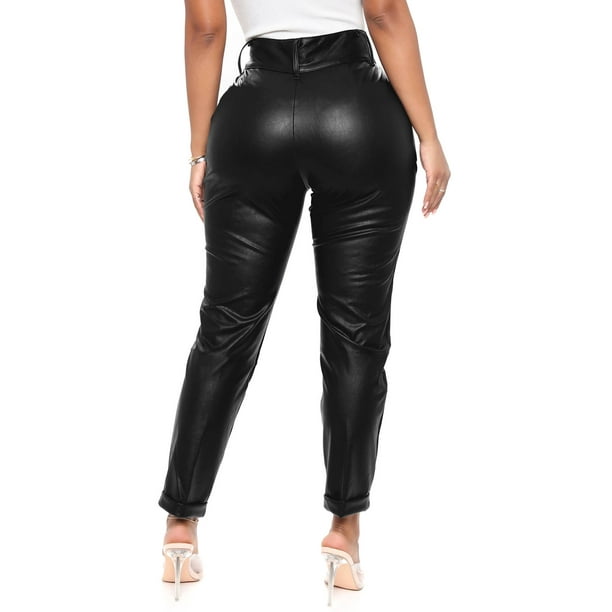 Meterk Women Faux Leather Pants High Waist Slim Skinny Pants 
