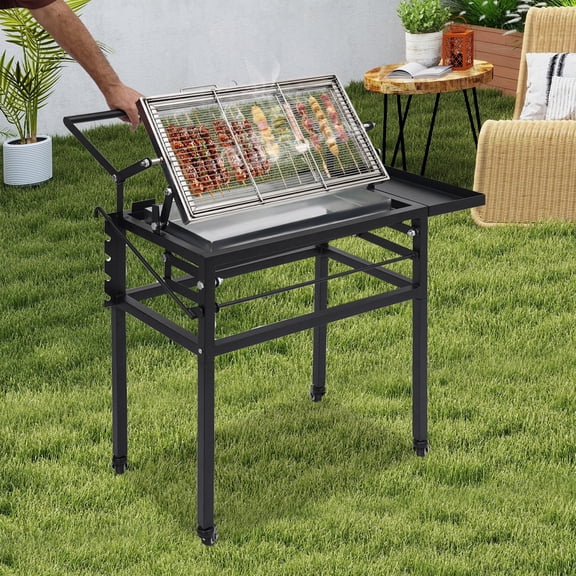 62*37.5*79cm Outdoor Freestanding Portable Charcoal Flip Grill Modern Charcoal Flip Grill for Outdoor Barbecues Picnics