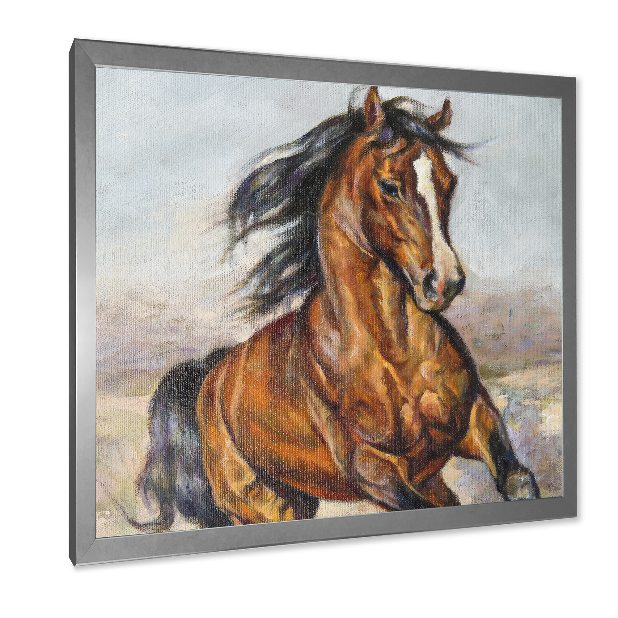 Designart 'Close Up Portrait Of A Horse In The Race' Farmhouse Framed Art Print