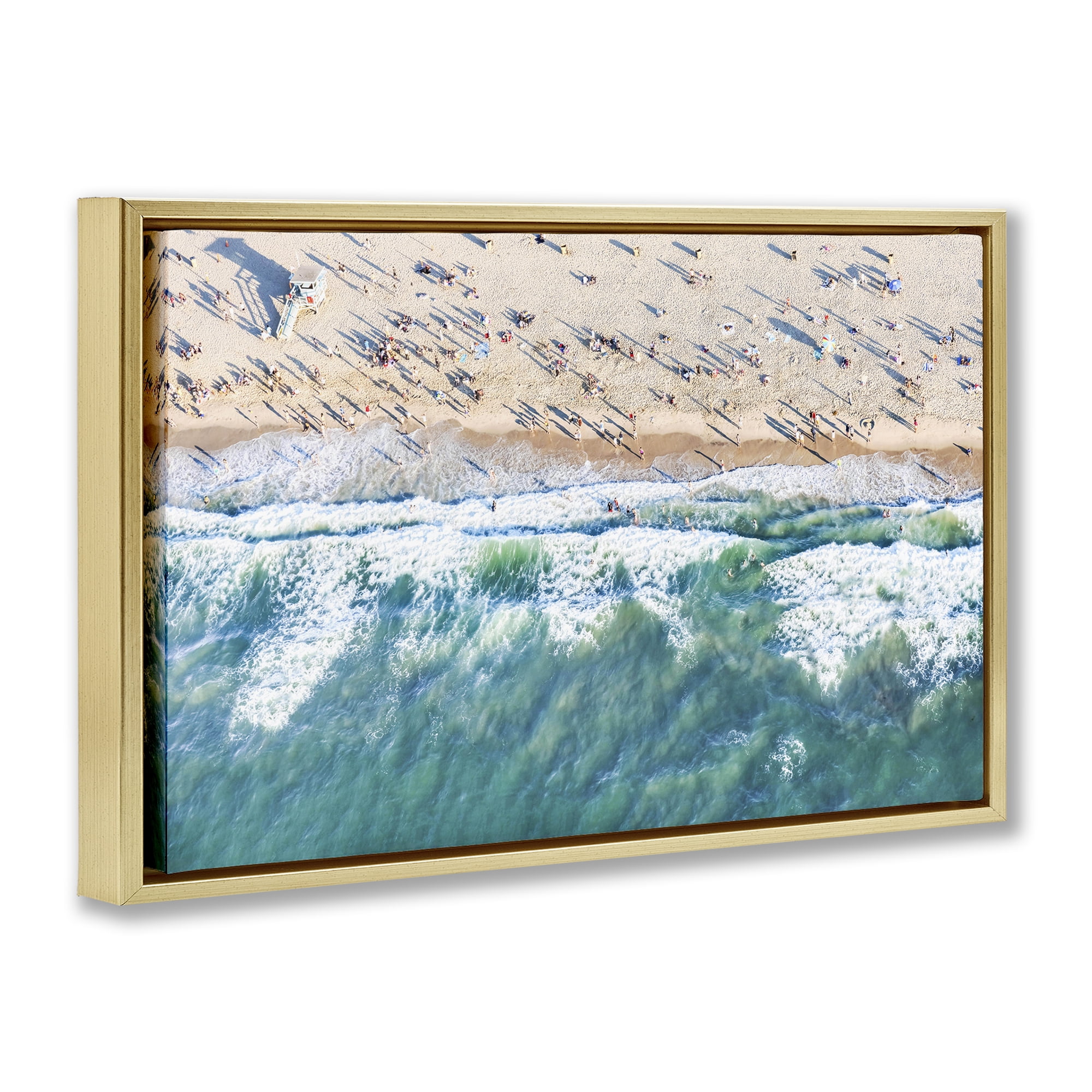 Stupell Industries Aerial Tide Beach Foam Nautical & Beach Photography Gold Floater Framed Canvas Art Print Wall Art, 31 x 21