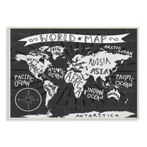 The Kids Room by Stupell Kids World Map Black and White Nursery Design Wall Plaque Art by Daphne Polselli